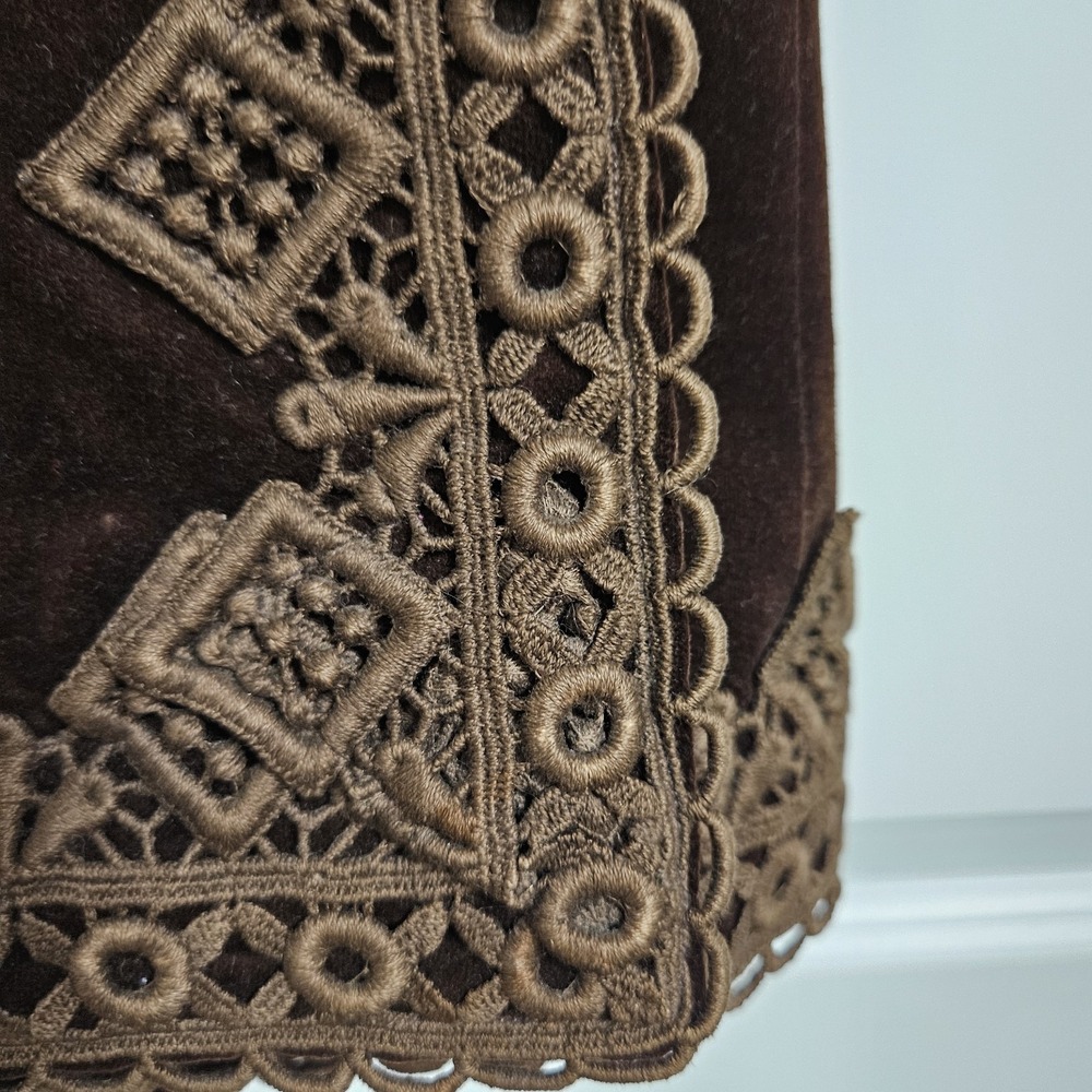 Vintage Steampunk Whimsigoth Skirt Women 24" Waist Brown Velvet Macrame Lace - Picture 4 of 7